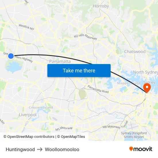Huntingwood to Woolloomooloo map