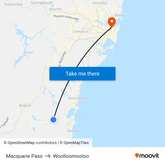 Macquarie Pass to Woolloomooloo map