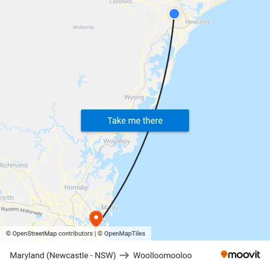 Maryland (Newcastle - NSW) to Woolloomooloo map