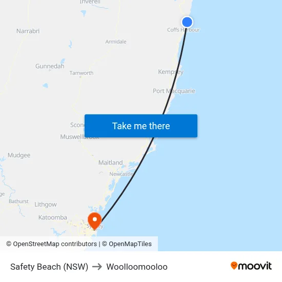 Safety Beach (NSW) to Woolloomooloo map