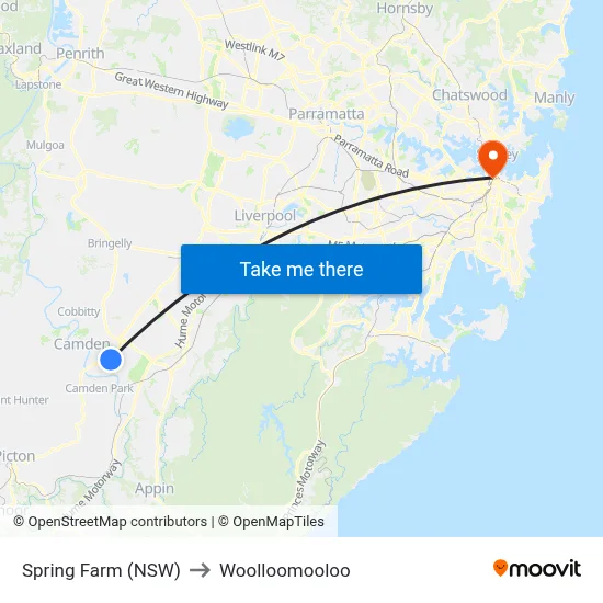 Spring Farm (NSW) to Woolloomooloo map