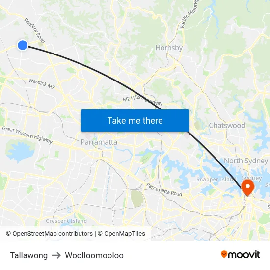 Tallawong to Woolloomooloo map