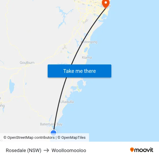 Rosedale (NSW) to Woolloomooloo map