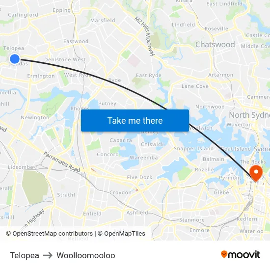 Telopea to Woolloomooloo map