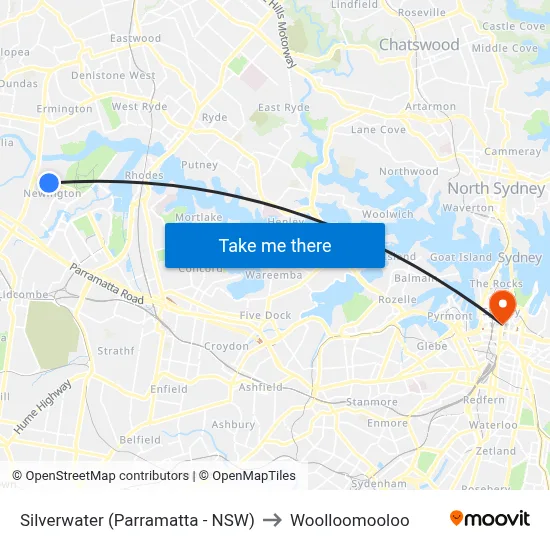 Silverwater (Parramatta - NSW) to Woolloomooloo map