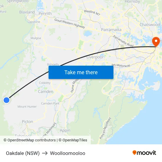 Oakdale (NSW) to Woolloomooloo map