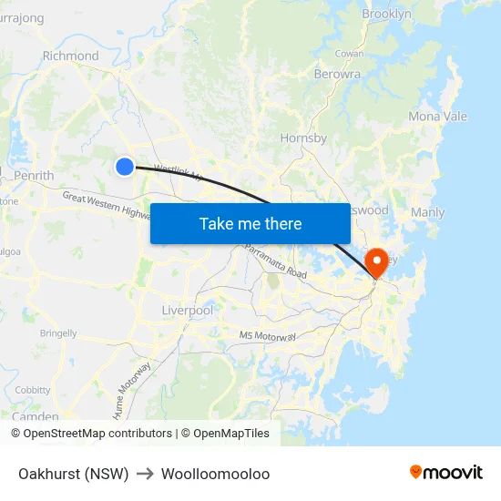 Oakhurst (NSW) to Woolloomooloo map