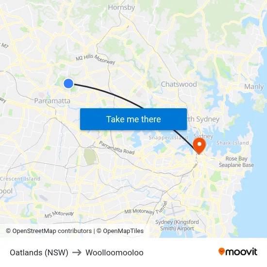 Oatlands (NSW) to Woolloomooloo map