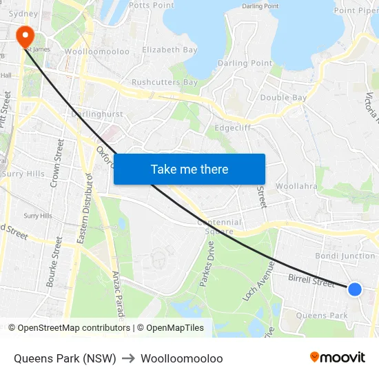 Queens Park (NSW) to Woolloomooloo map