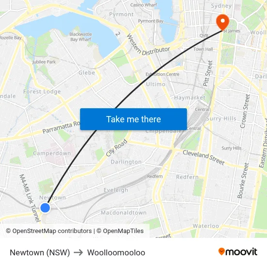 Newtown (NSW) to Woolloomooloo map