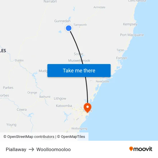 Piallaway to Woolloomooloo map