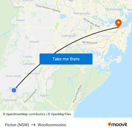 Picton (NSW) to Woolloomooloo map