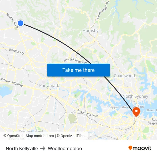 North Kellyville to Woolloomooloo map