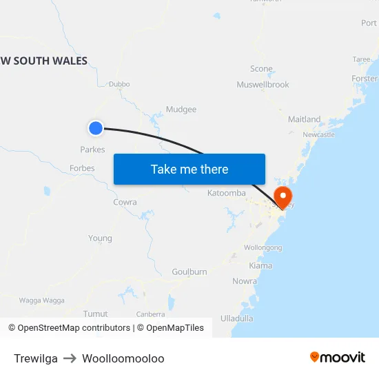 Trewilga to Woolloomooloo map
