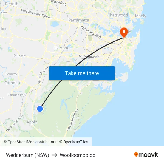 Wedderburn (NSW) to Woolloomooloo map
