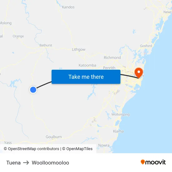 Tuena to Woolloomooloo map
