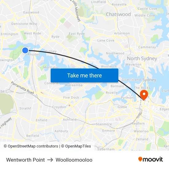 Wentworth Point to Woolloomooloo map