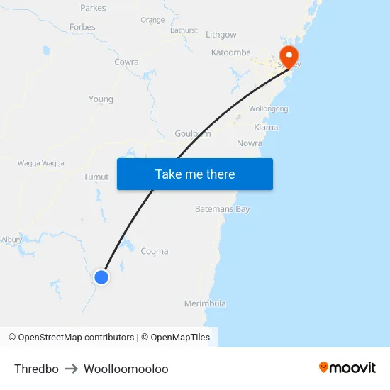 Thredbo to Woolloomooloo map