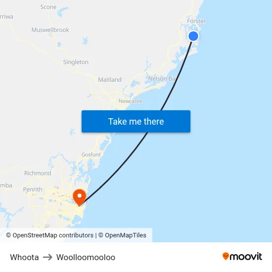 Whoota to Woolloomooloo map