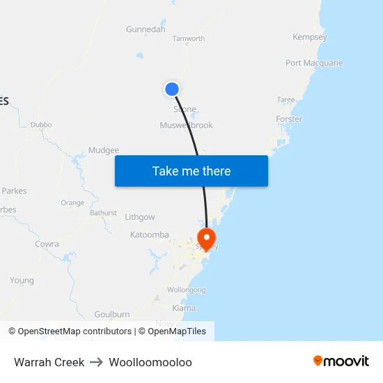 Warrah Creek to Woolloomooloo map