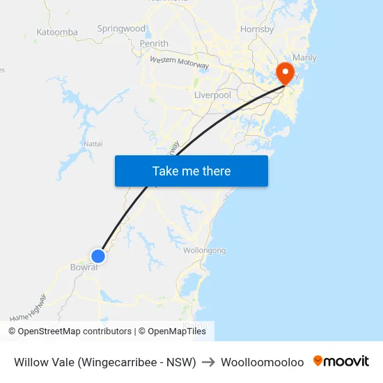 Willow Vale (Wingecarribee - NSW) to Woolloomooloo map