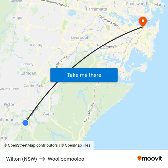 Wilton (NSW) to Woolloomooloo map