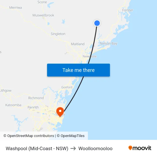 Washpool (Mid-Coast - NSW) to Woolloomooloo map