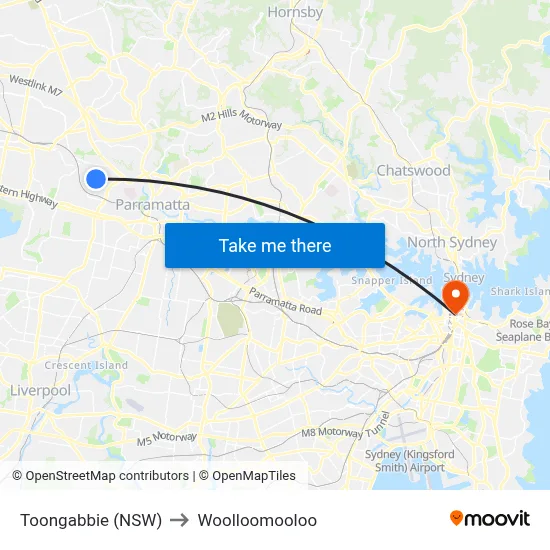 Toongabbie (NSW) to Woolloomooloo map