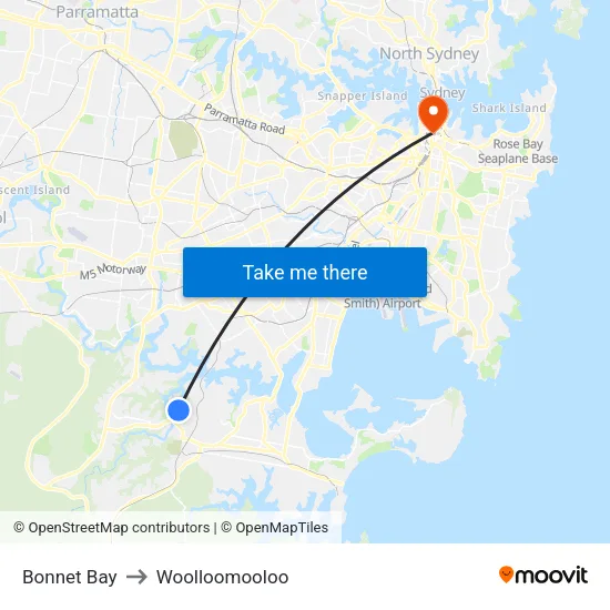 Bonnet Bay to Woolloomooloo map