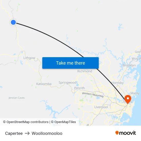 Capertee to Woolloomooloo map