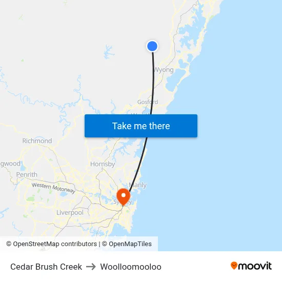 Cedar Brush Creek to Woolloomooloo map