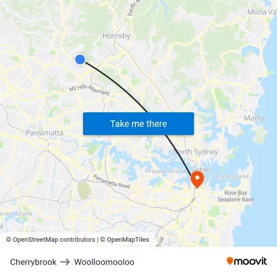 Cherrybrook to Woolloomooloo map