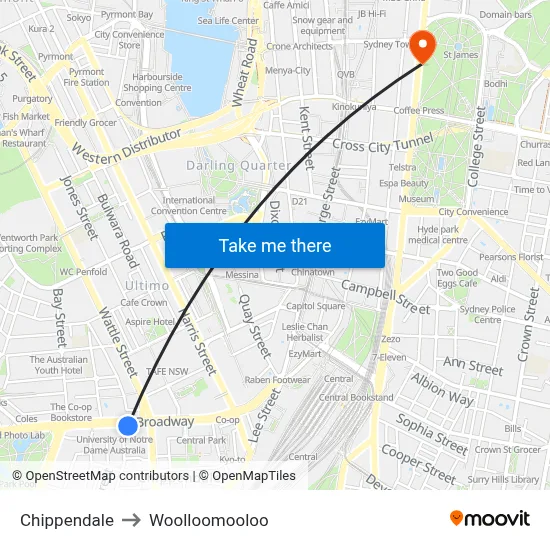 Chippendale to Woolloomooloo map