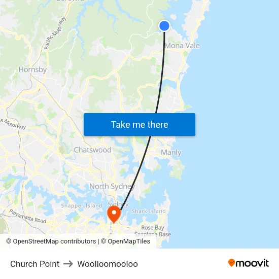 Church Point to Woolloomooloo map