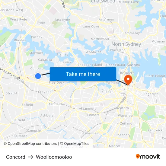 Concord to Woolloomooloo map