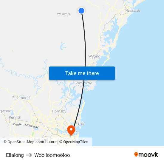 Ellalong to Woolloomooloo map