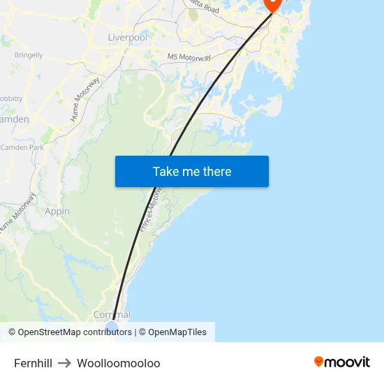Fernhill to Woolloomooloo map