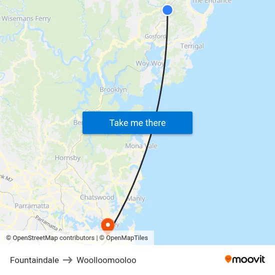 Fountaindale to Woolloomooloo map