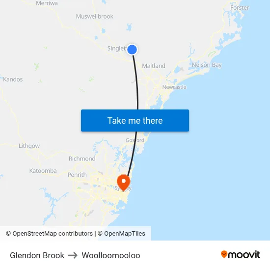 Glendon Brook to Woolloomooloo map