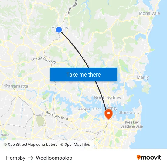 Hornsby to Woolloomooloo map