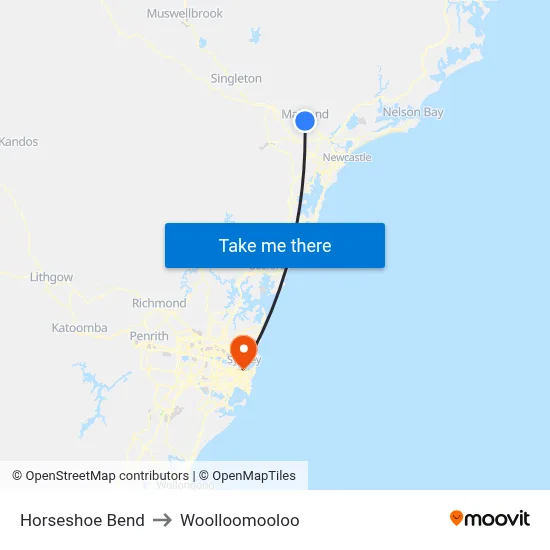 Horseshoe Bend to Woolloomooloo map