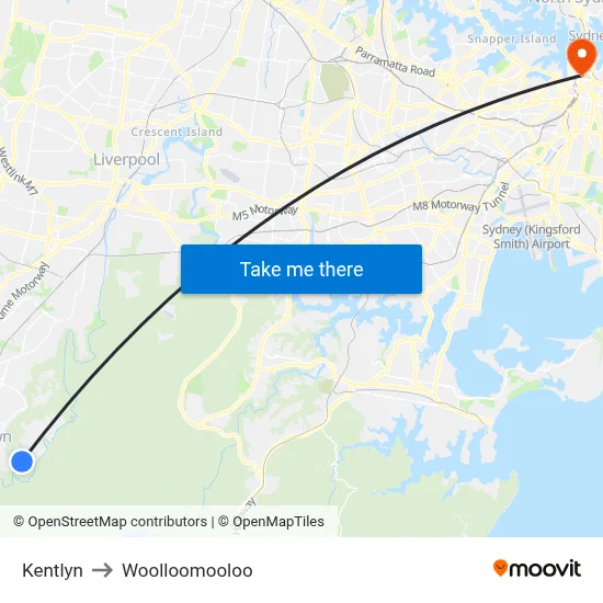 Kentlyn to Woolloomooloo map