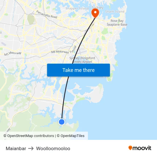 Maianbar to Woolloomooloo map