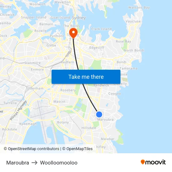 Maroubra to Woolloomooloo map
