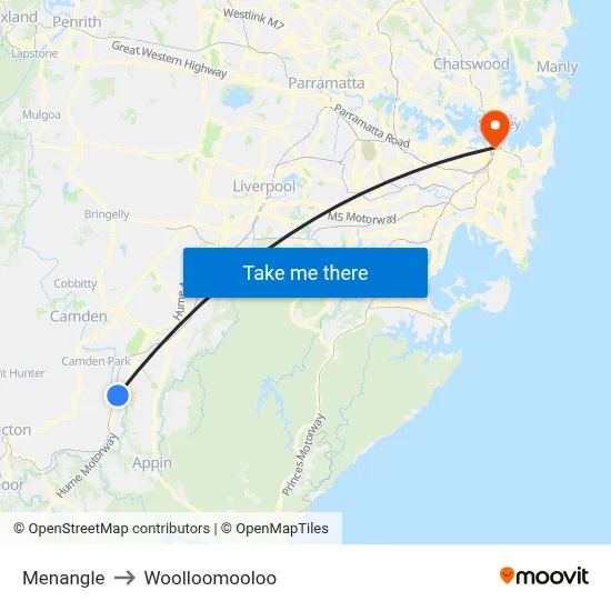 Menangle to Woolloomooloo map