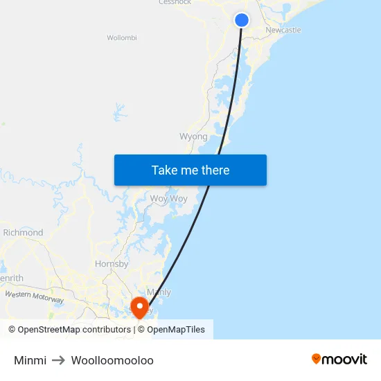 Minmi to Woolloomooloo map