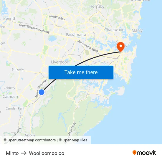 Minto to Woolloomooloo map