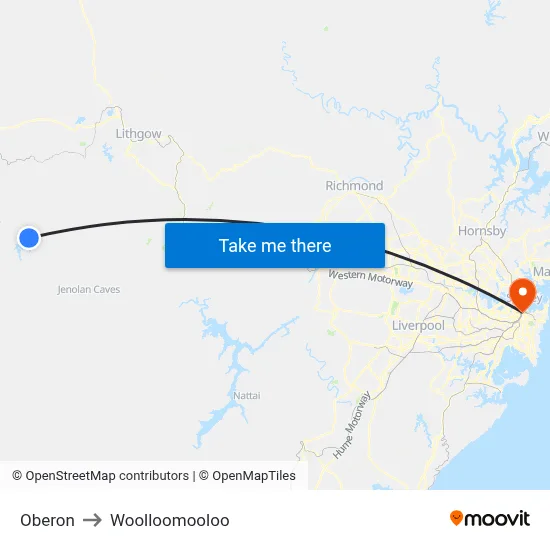 Oberon to Woolloomooloo map