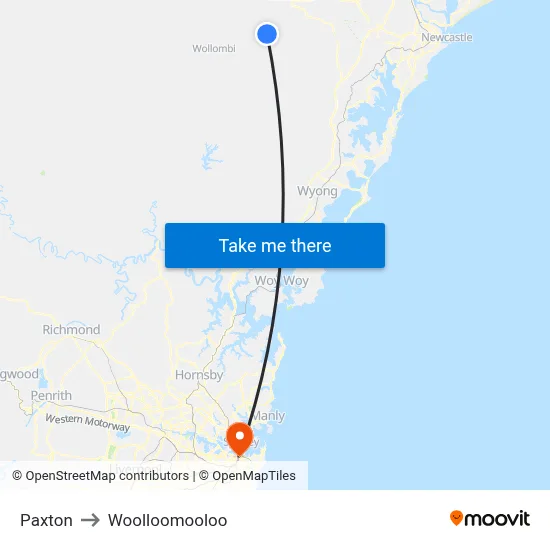 Paxton to Woolloomooloo map