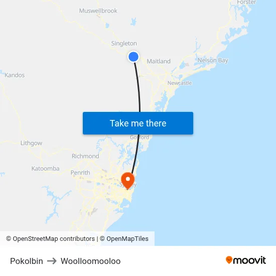 Pokolbin to Woolloomooloo map
